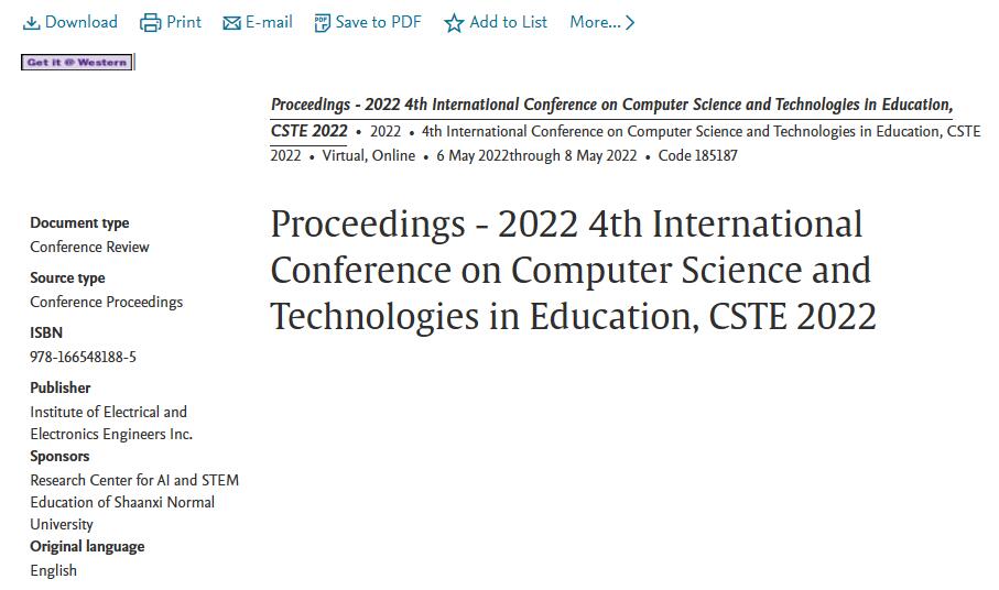 6th CSTE Science and Technologies in Education